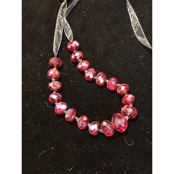 Red  Faceted Crystal Black Ribbon Hand Knotted 34”  Stunning Necklace - Picture 5 of 5